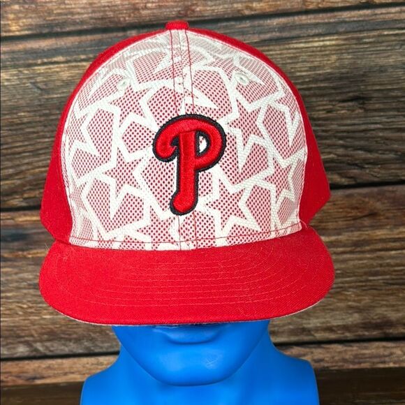 New Era Red Phillies Fitted Cap size 8 - Picture 1 of 5